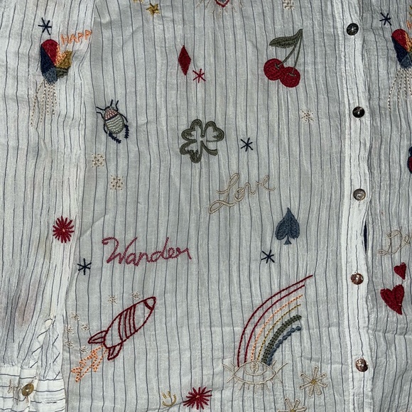 Johnny Was White Button Down Shirt with Multicolor Embroidery - Picture 4 of 8